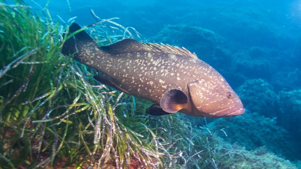 Garoupa: Peixe grande e super valorizado 1 Garoupa-verdadeira com nome científico (Epinephelus marginatus)