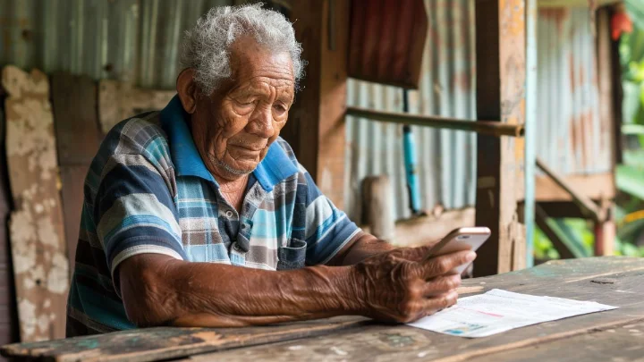 Fraude do INSS: Como Identificar e Resolver o Problema 1 Idoso brasileiro conferindo documentos e usando celular, preocupado com fraude no INSS.
