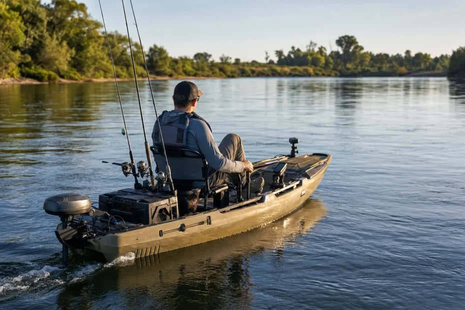 Caiaque de pesca com motor eletrico de popa